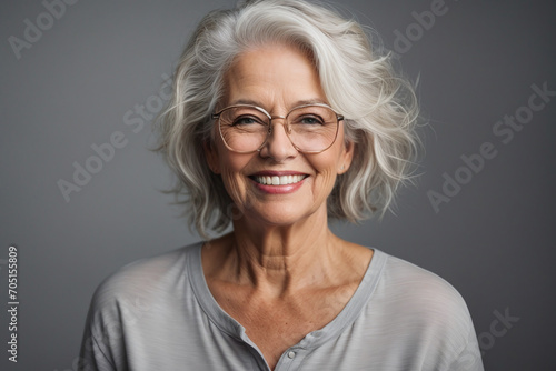 portrait of a old woman white hair and glasses