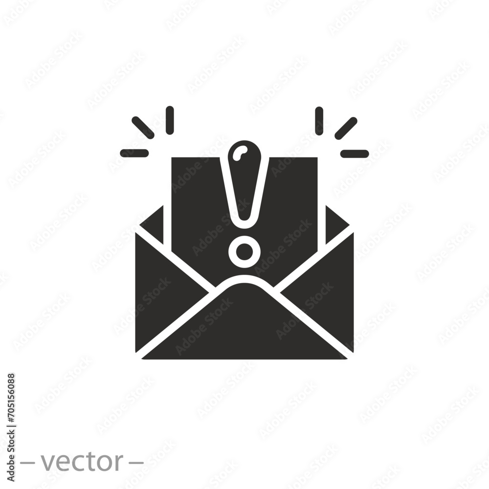 email phishing icon, spam message, open envelope, attack malware, flat symbol - vector illustration