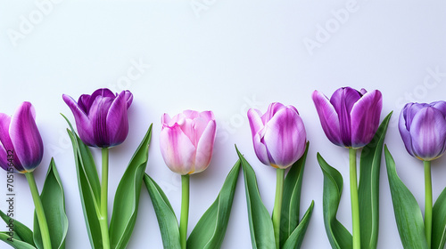 pink tulips on white background