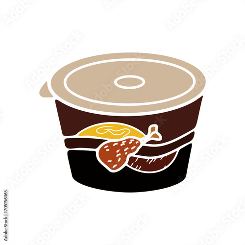 colorful illustration of instant food in a cup for stamp sign, icon or logo