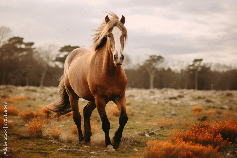 Obraz premium Horse Running through an Open Meadow. Generative AI
