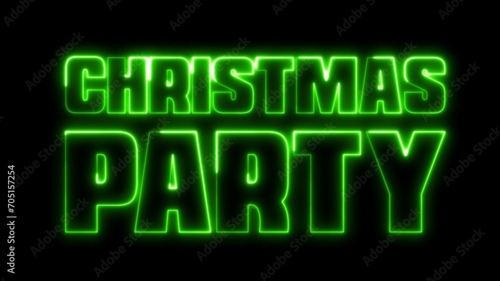 Christmas Party text font with neon light. Luminous and shimmering haze inside the letters of the text Christmas Party. 2024,2025,2026 Chirstmas.