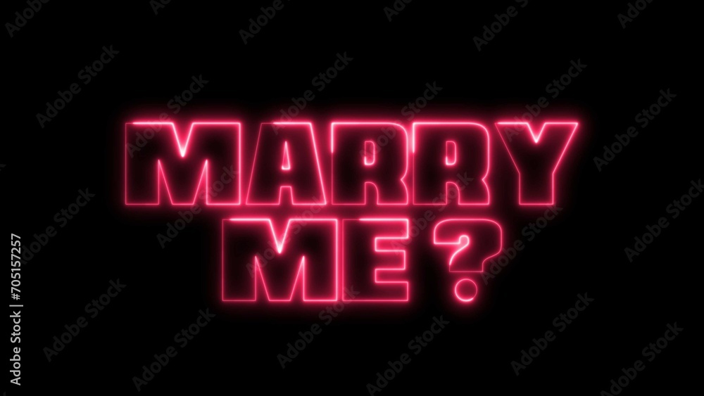 Marry Me text font with neon light. Luminous and shimmering haze inside the letters of the text Marry Me. Marry Me neon sign.