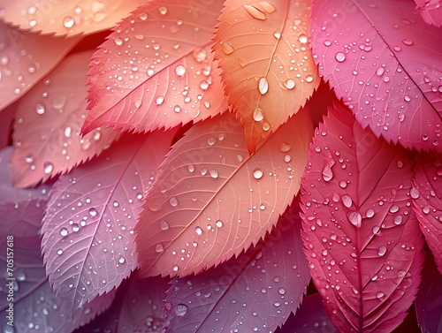 water drops on colorful leaves