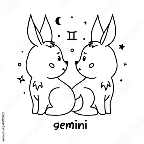 Gemini Baby zodiac sign, cute kids horoscope vector design, adorable astrological clipart for children.