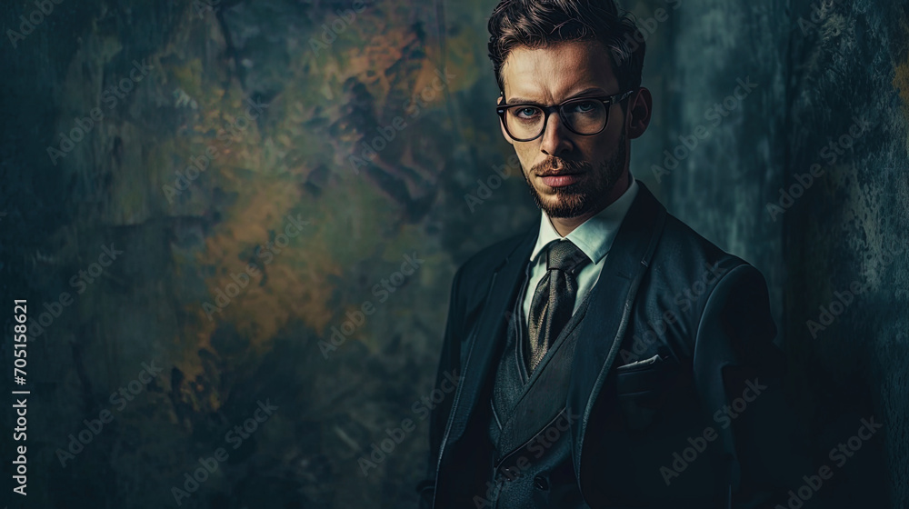 Fototapeta premium Energetic businessman a portrait of a young man in a stylish business suit that radiates energy an