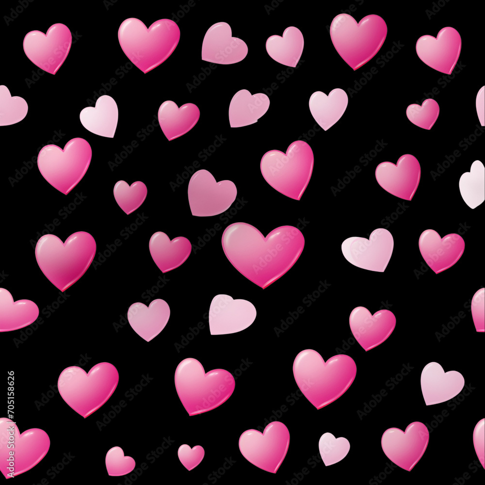Seamless pattern hearts   on the black background. Pattern with hearts. 