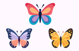 Multi-colored Butterfly Vector illustration set, Simple butterfly flat icon Collection