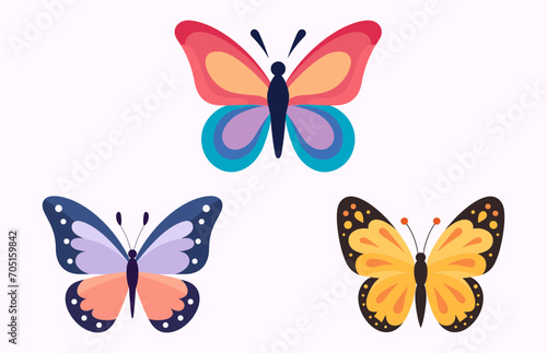 Multi-colored Butterfly Vector illustration set, Simple butterfly flat icon Collection © GfxVectorArt
