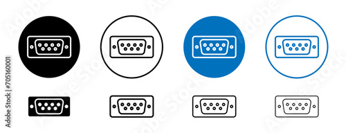Serial Line Icon Set. Technology isolated port symbol in black and blue color.