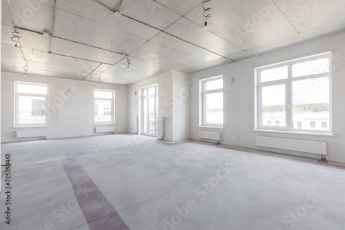 interior of the apartment without decoration in gray colors. rough finish