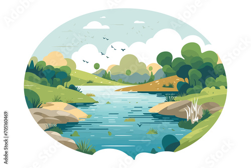 landscape with trees and water transparent background