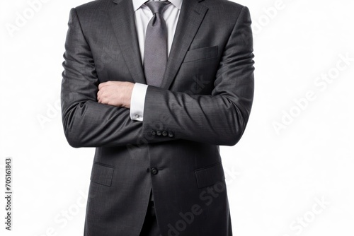 business man in a black suit on a white background. ai generative