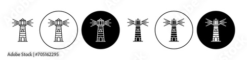 Searchlight Tower Vector Illustration Set. Light house sign suitable for apps and websites UI design style.