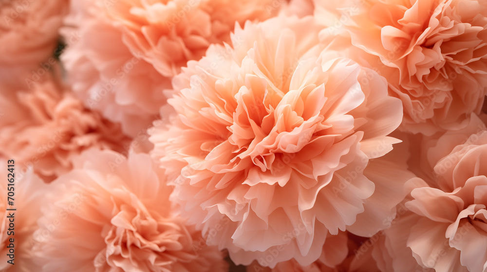 Close Up Macro of Peonies in Peach Fuzz Color of the Year 2024