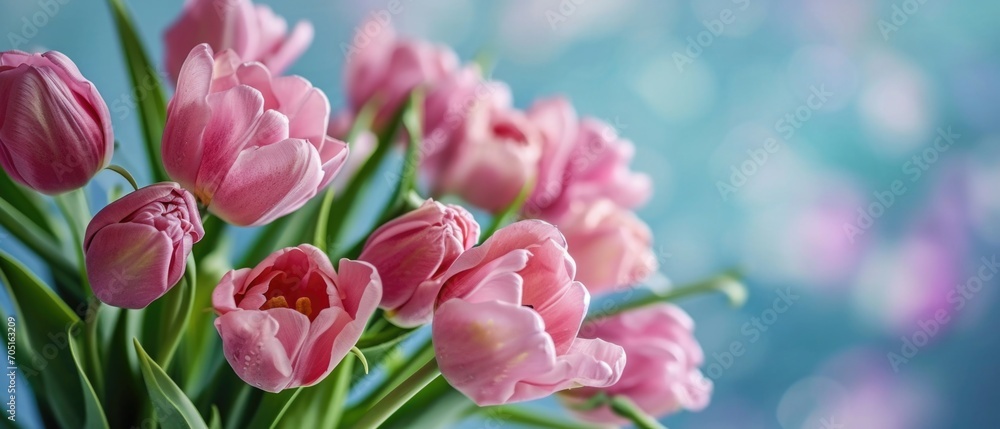 Elegant Pink Tulips Bouquet On A Soft Pastel Background Perfect For Special Occasions