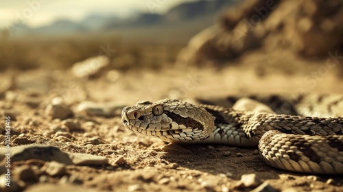 Desert snake reptile sunbathing and heating wallpaper background