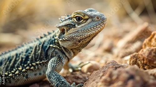 Desert lizard reptile sunbathing and heating wallpaper background