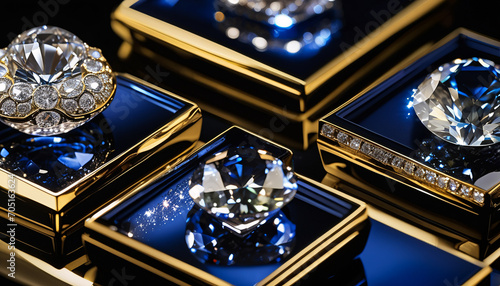 Blue diamond and white diamonds jewellery design , luxury diamonds background, sapphire gemstone, macro diamonds, Modern Jewelry