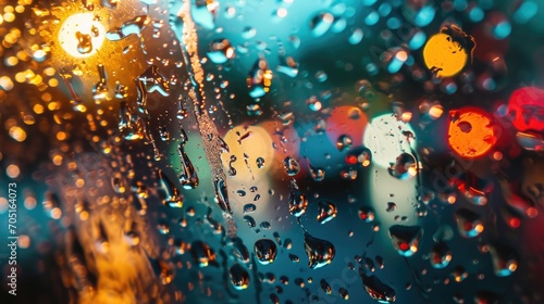 Colorful water drops splashes on window glass wallpaper background

