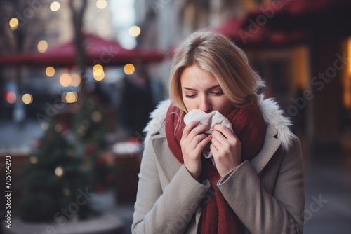 young caucasian woman with allergic rhinitis photo