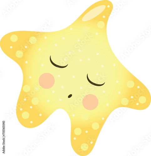 Cute sea star with closed eyes