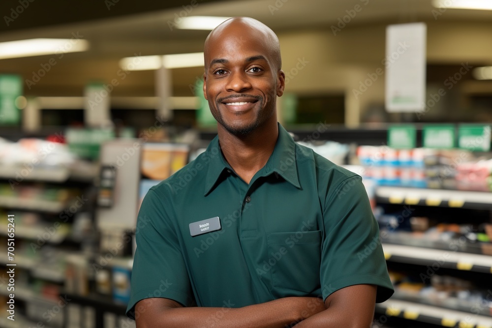 Portrait of a smiling African-American male grocery store employee Portrait of a smiling African-American male grocery store employee