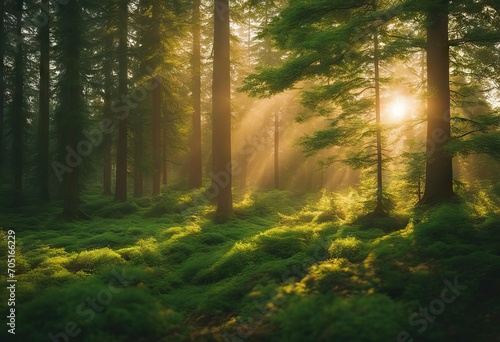 Idyllic forest at sunrise stock photoForest Nature Tree Backgrounds Green