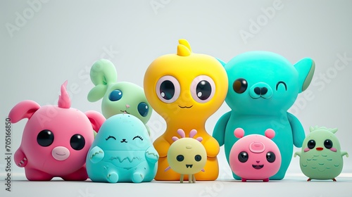Cute monster group with different expression on white background