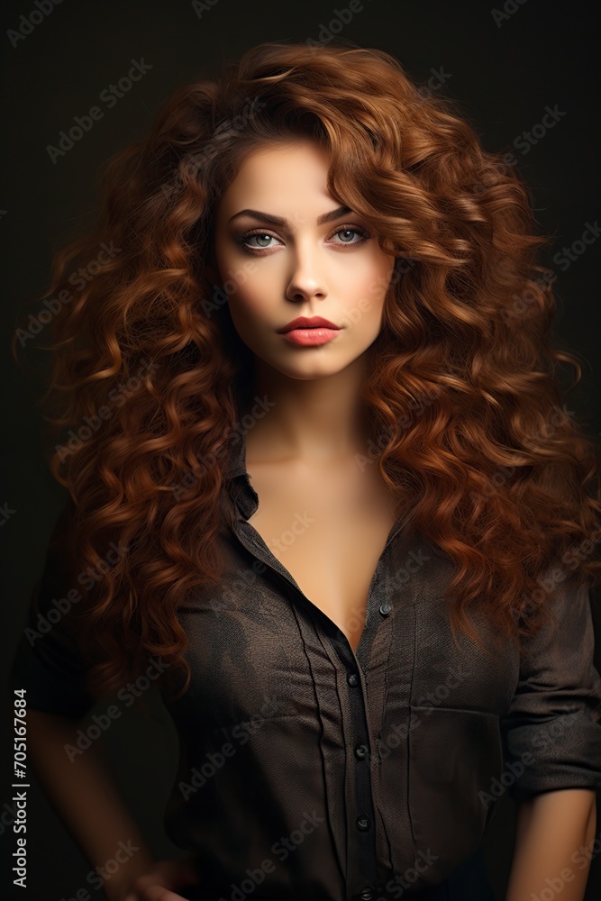 beautiful model with curly hair posing in front of the camera. beautiful model with curly hair posing in front of the camera.