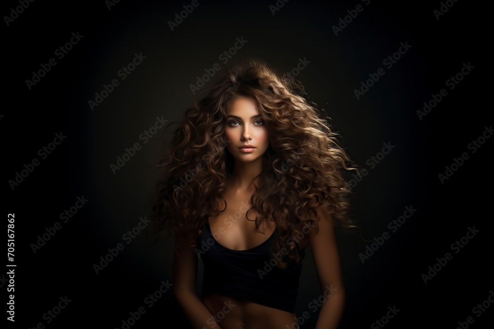 beautiful model with curly hair posing in front of the camera beautiful model with curly hair posing in front of the camera