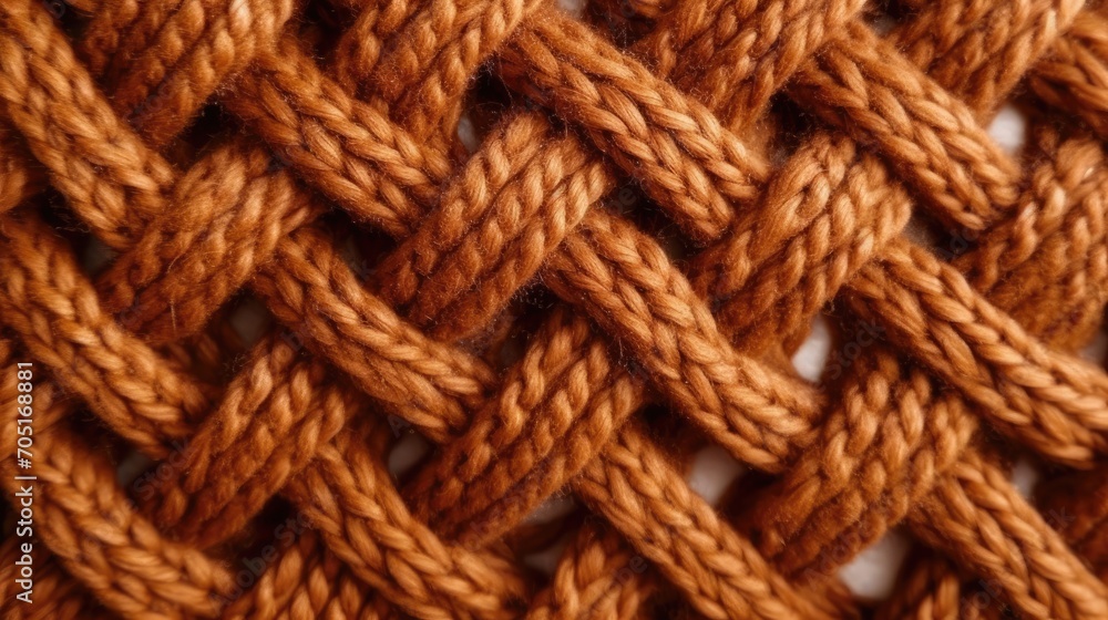 Knitted texture of brown wool threads close-up. Texture of a brown knitted sweater. Realistic large brown knitting 3D background. Collection of knitted backgrounds. Generative ai. Knitted texture of brown wool threads close-up. Texture of a brown knitted sweater. Realistic large brown knitting 3D background. Collection of knitted backgrounds. Generative ai.