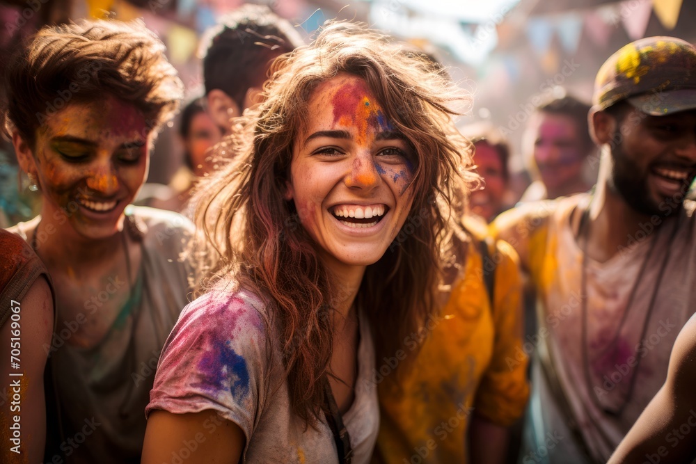 Happy young women at the Holi or Phagwah festival. Indian Spring Festival.