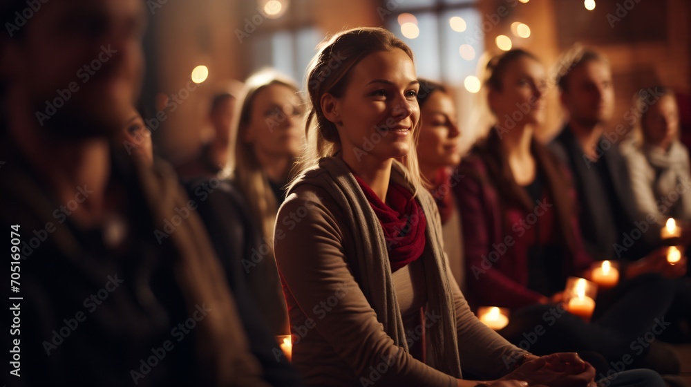 Group of People Sitting in a Circle during a Candlelit Ceremony Group of People Sitting in a Circle during a Candlelit Ceremony