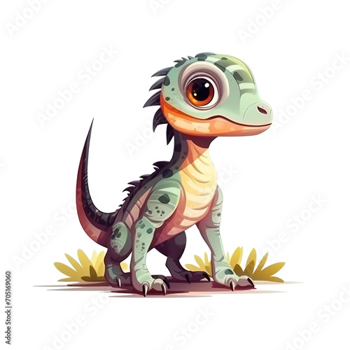 Cute little Velociraptor isolated. Cartoon style illustration for kids and babies.