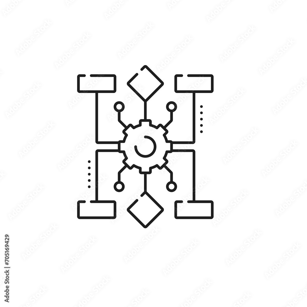 Machine learning algorithm icon of artificial intelligence or AI technology, line vector. AutoML or automated machine learning outline icon for artificial intelligence data analysis and task solutions Machine learning algorithm icon of artificial intelligence or AI technology, line vector. AutoML or automated machine learning outline icon for artificial intelligence data analysis and task solutions