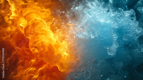 Contrasting elements of fire and ice in an abstract composition, creating a visually striking image.