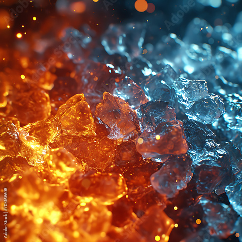 Contrasting elements of fire and ice in an abstract composition, creating a visually striking image.