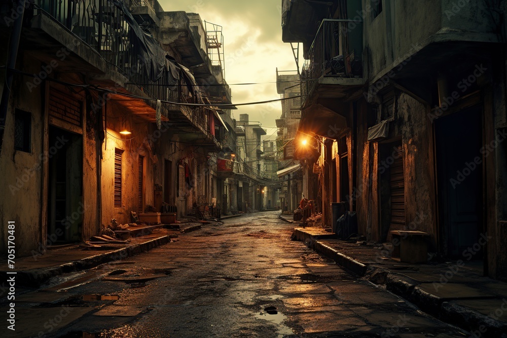 Fototapeta premium an old, dirty and lonely village at night