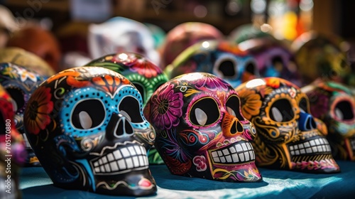 Day of the Dead Sugar Skulls. Day of the Dead Traditional Mexican Masks. Day of the dead, Dia de los Muertos, Mexico. Mexican traditional holiday Día de los Muertos - Day of the Dead Concept.