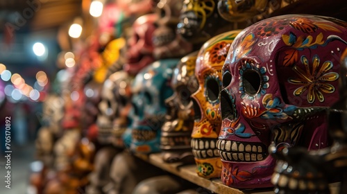 Day of the Dead Sugar Skulls. Day of the Dead Traditional Mexican Masks. Day of the dead, Dia de los Muertos, Mexico. Mexican traditional holiday  Día de los Muertos - Day of the Dead Concept. photo