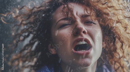 Portrait of a woman screaming in pain and despair. © Svfotoroom
