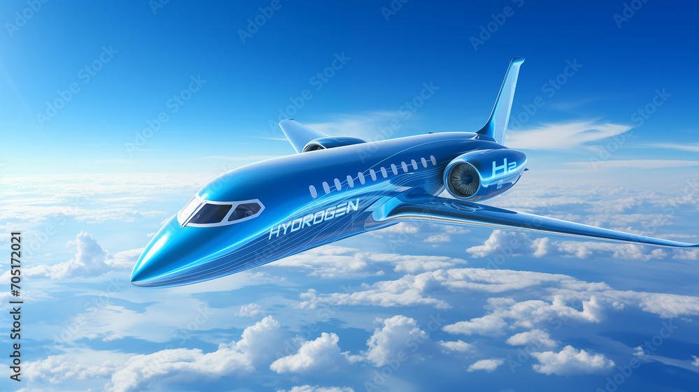 Fototapeta premium Plane powered by hydrogen fuel. Concept
