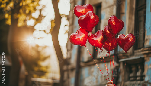 Glossy red heart shaped balloons