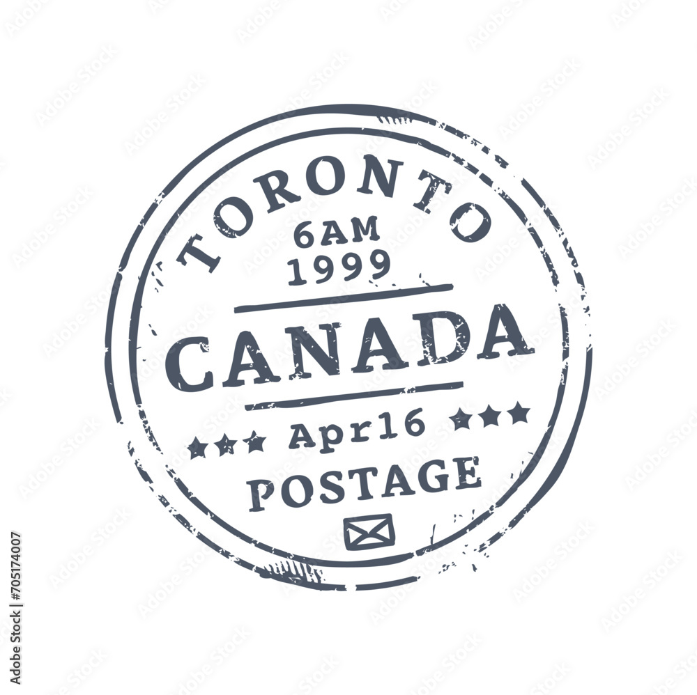 Canada Toronto postage and postal rubber stamp. Vector post office round seal with envelope, mail delivery emblem. International mail control sign