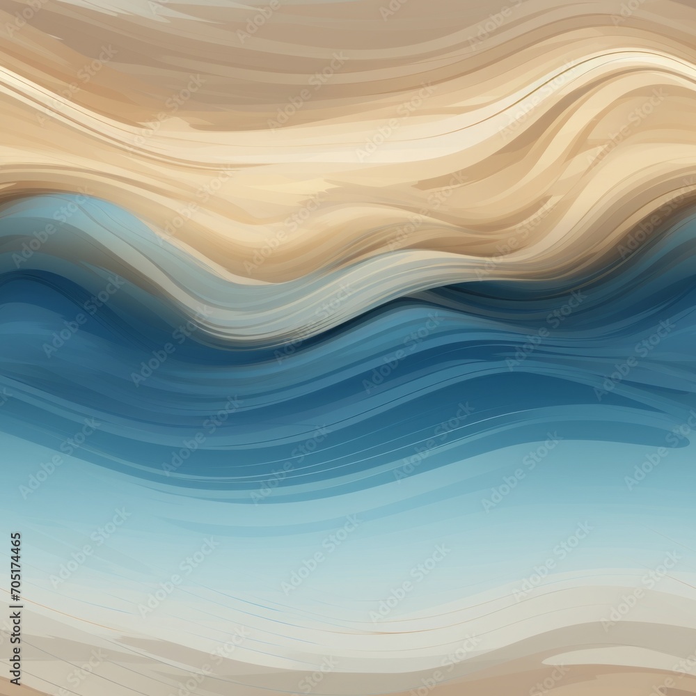 Abstract background with blue and beige waves. Wavy seamless pattern for web design, printing, wallpaper, decor 