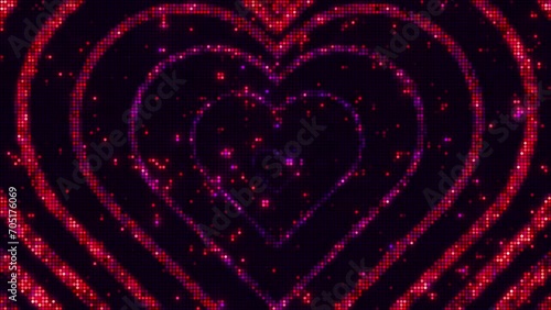 Neon led screen hearts panel, motion graphics, glowing lights. Seamless loppable 4K background set with 3 different colors combinations.