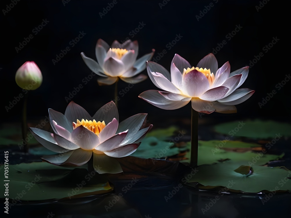 Transparent lotus flower on dark background. Generative AI