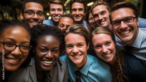 Portrait of smiling business people standing together in a row in office