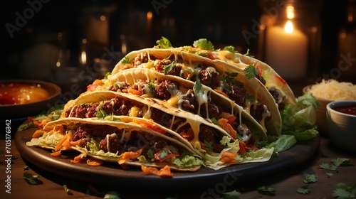 Close-Up of a Stack of Tacos with Melted Cheese